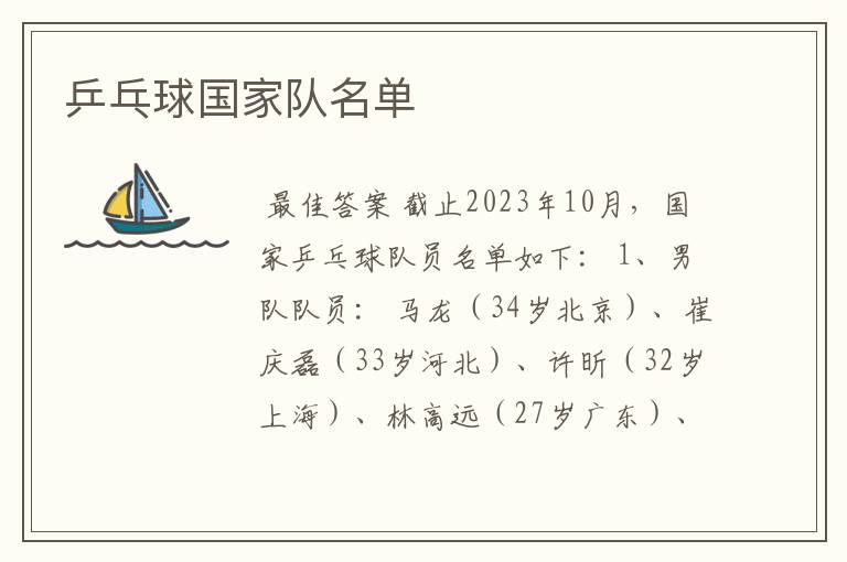 乒乓球国家队名单