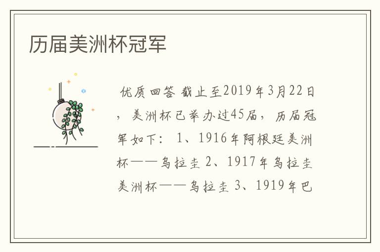 历届美洲杯冠军