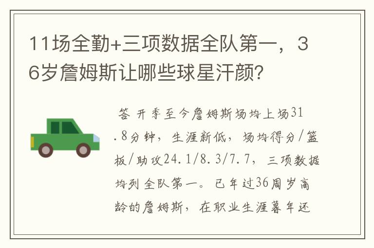 11场全勤+三项数据全队第一,36岁詹姆斯让哪些球星汗颜?