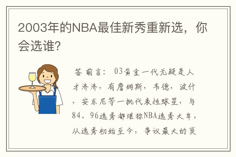 2003年的NBA最佳新秀重新选,你会选谁?