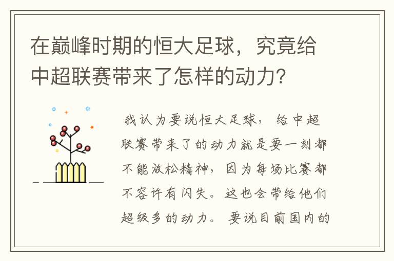 在巅峰时期的恒大足球,究竟给中超联赛带来了怎样的动力?