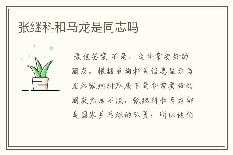 张继科和马龙是同志吗