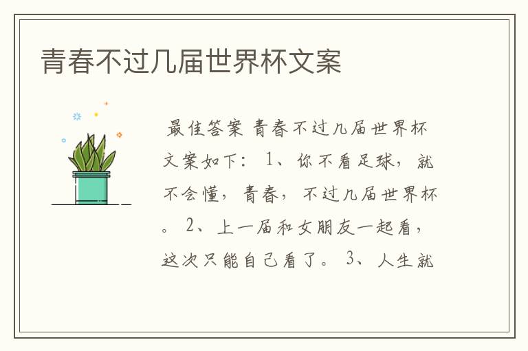 青春不过几届世界杯文案
