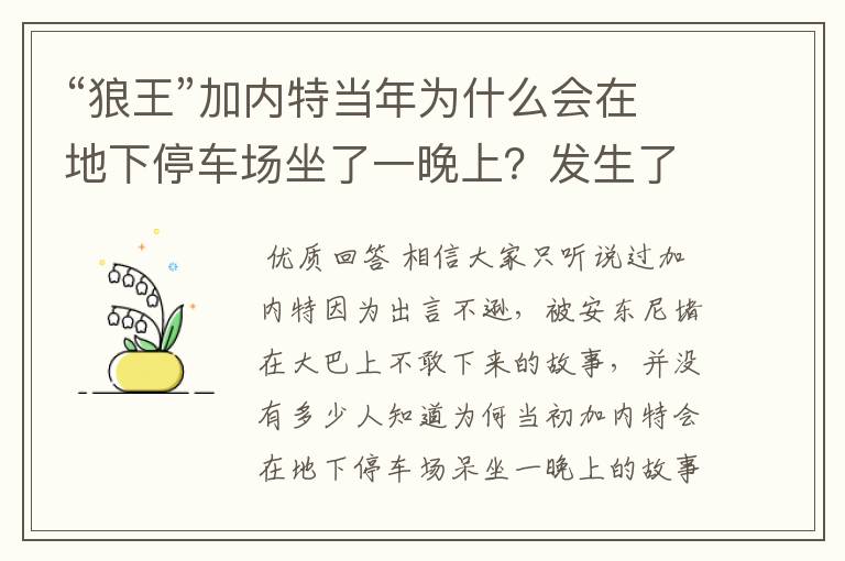 “狼王”加内特当年为什么会在地下停车场坐了一晚上?发生了什么?