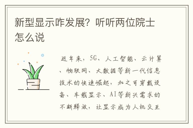 新型显示咋发展?听听两位院士怎么说