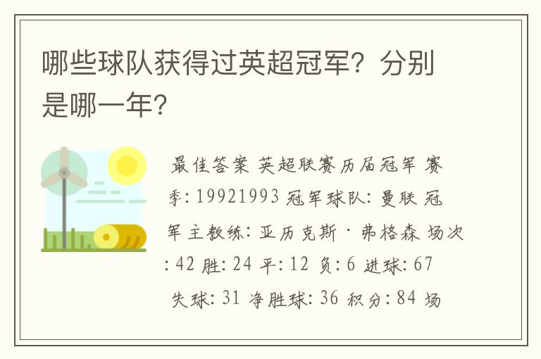 哪些球队获得过英超冠军?分别是哪一年?