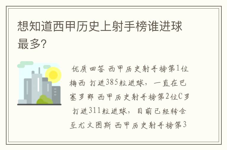 想知道西甲历史上射手榜谁进球最多?