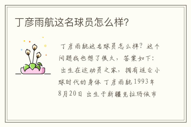 丁彦雨航这名球员怎么样?