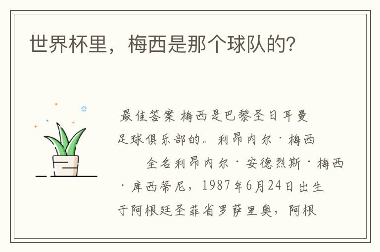 世界杯里,梅西是那个球队的?