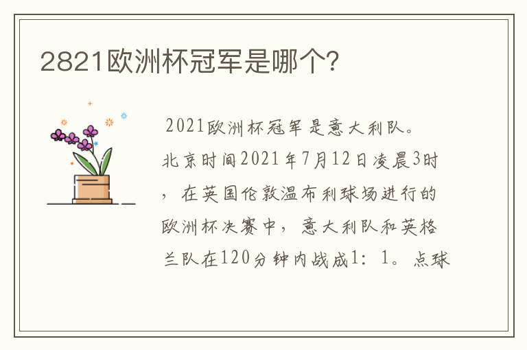 2821欧洲杯冠军是哪个?
