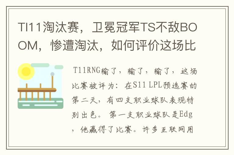 TI11淘汰赛,卫冕冠军TS不敌BOOM,惨遭淘汰,如何评价这场比赛?