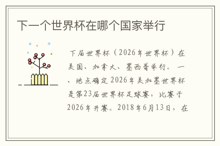 下一个世界杯在哪个国家举行