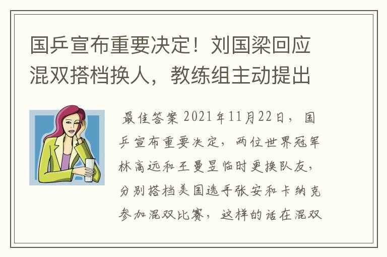 国乒宣布重要决定!刘国梁回应混双搭档换人,教练组主动提出申请