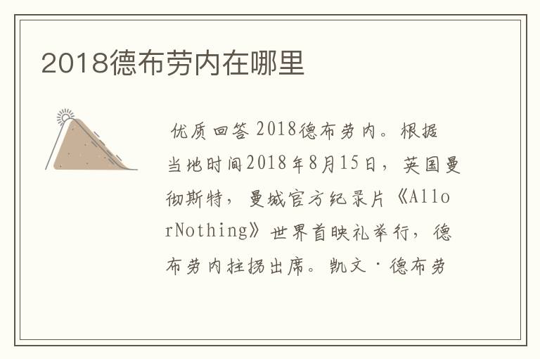 2018德布劳内在哪里