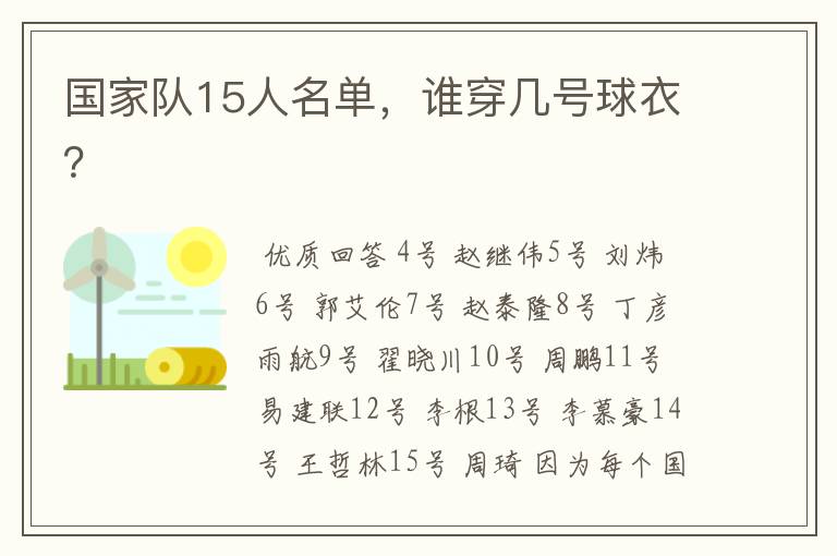 国家队15人名单,谁穿几号球衣?