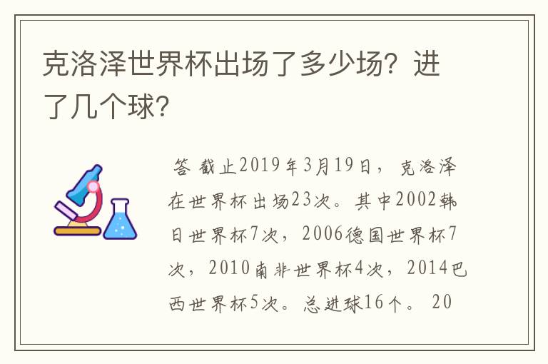 克洛泽世界杯出场了多少场?进了几个球?