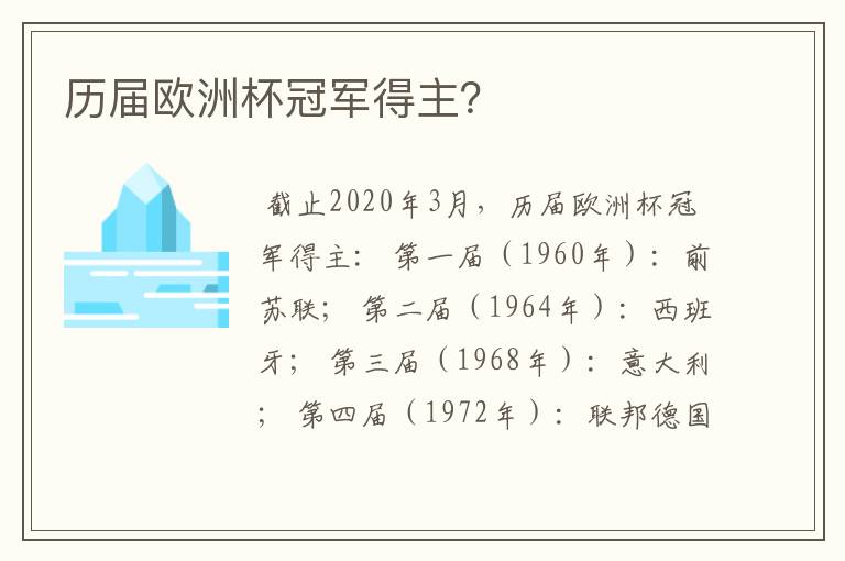 历届欧洲杯冠军得主?
