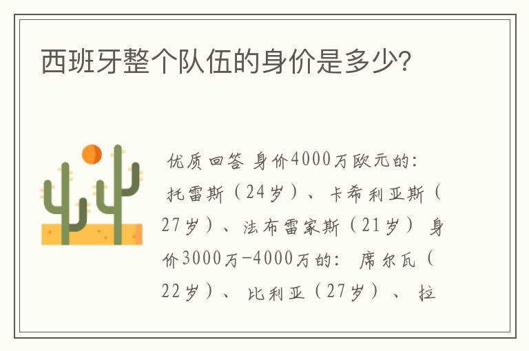西班牙整个队伍的身价是多少?