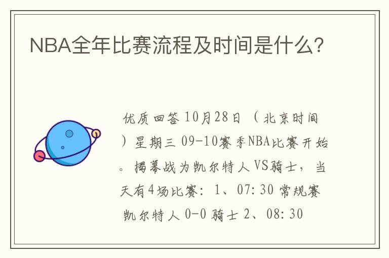 NBA全年比赛流程及时间是什么?