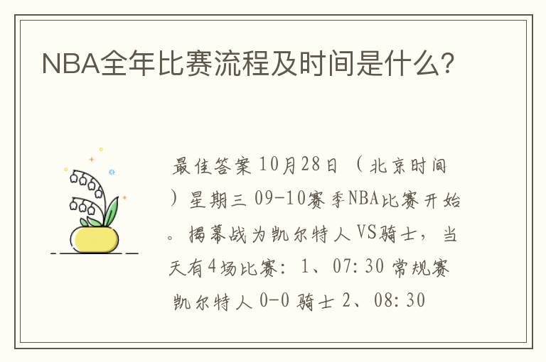 NBA全年比赛流程及时间是什么?