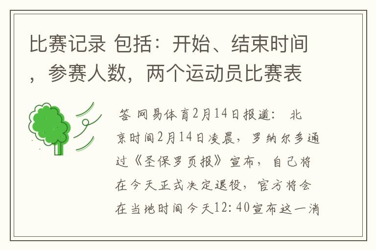 比赛记录 包括:开始、结束时间,参赛人数,两个运动员比赛表现情况,比赛结果,对比赛的评价。