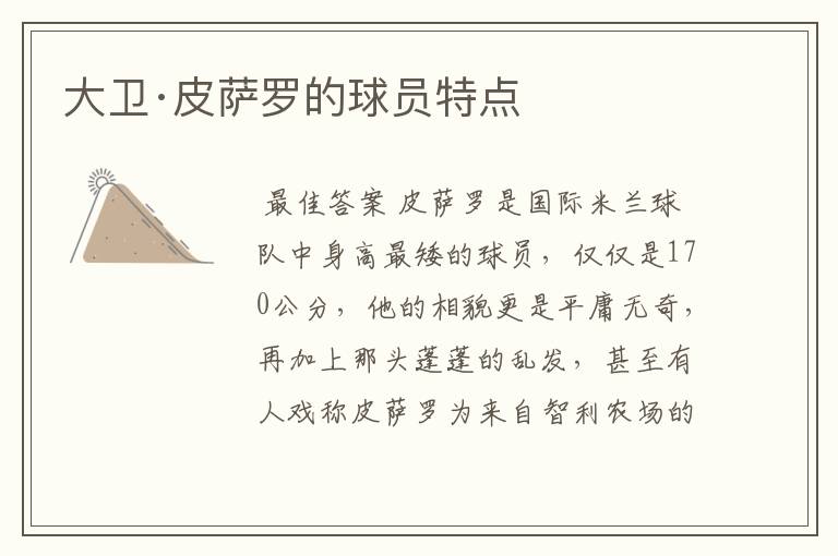 大卫·皮萨罗的球员特点