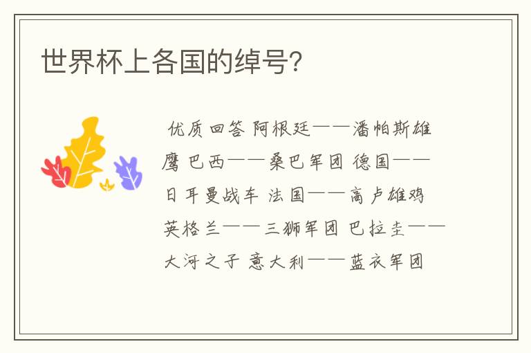 世界杯上各国的绰号?