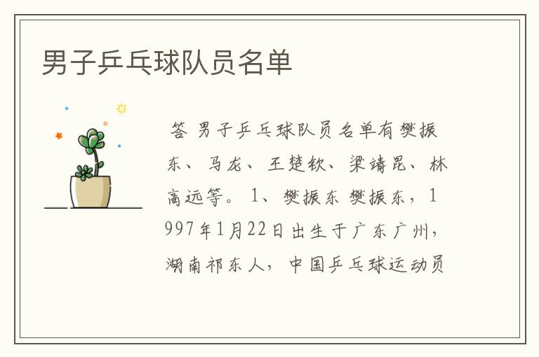 男子乒乓球队员名单