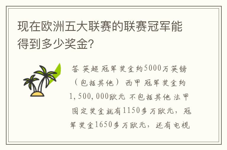 现在欧洲五大联赛的联赛冠军能得到多少奖金?