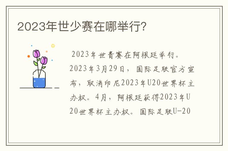 2023年世少赛在哪举行？