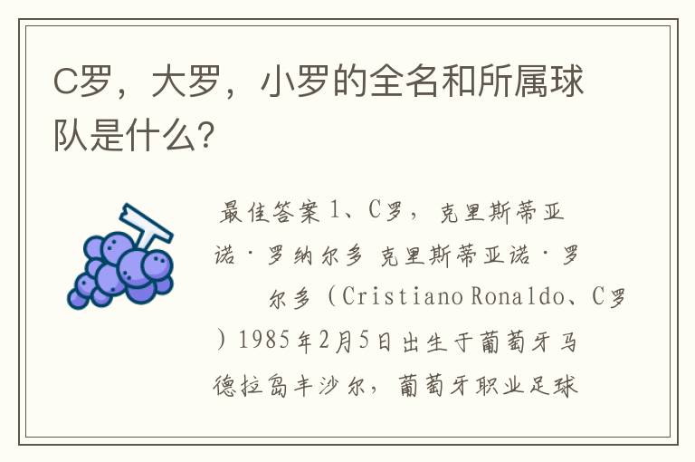 C罗,大罗,小罗的全名和所属球队是什么?