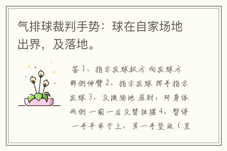 气排球裁判手势:球在自家场地出界,及落地。