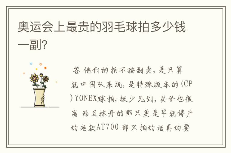 奥运会上最贵的羽毛球拍多少钱一副?
