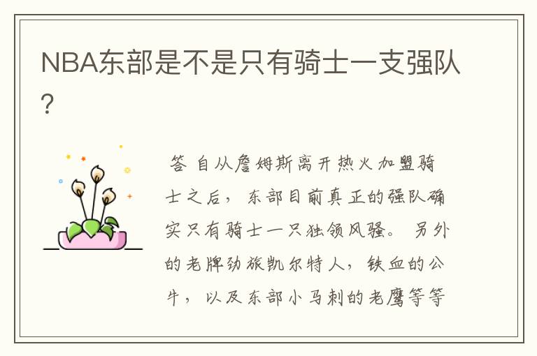 NBA东部是不是只有骑士一支强队?