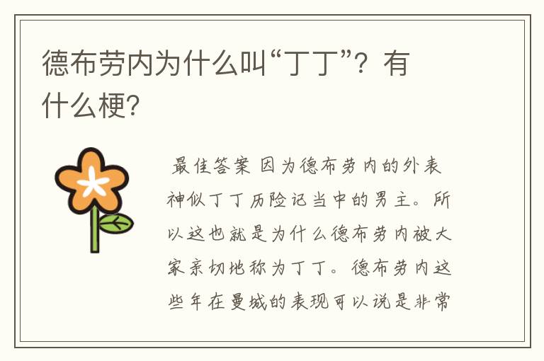 德布劳内为什么叫“丁丁”?有什么梗?