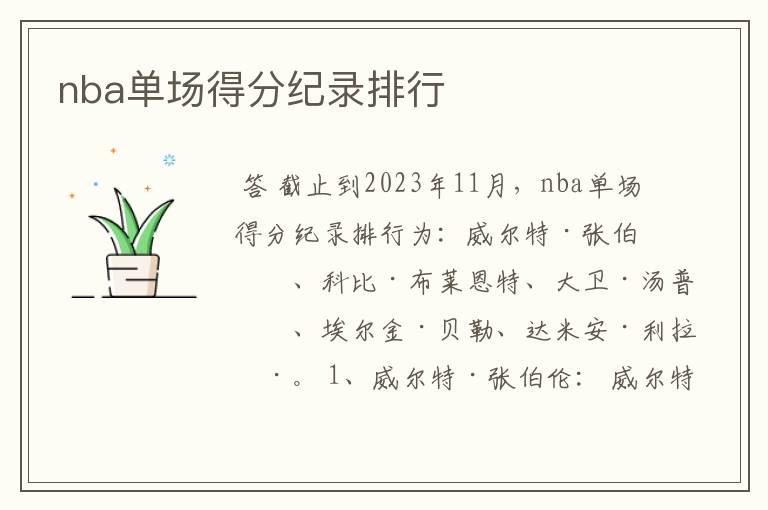 nba单场得分纪录排行