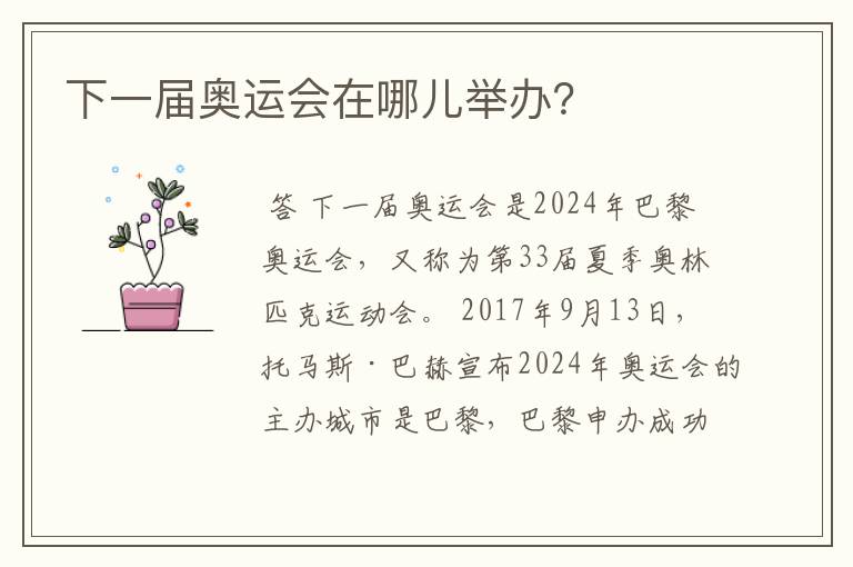下一届奥运会在哪儿举办?