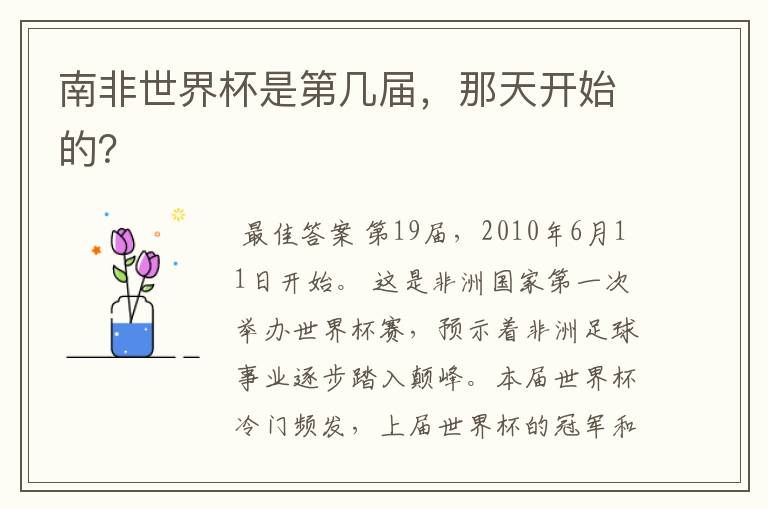 南非世界杯是第几届,那天开始的?