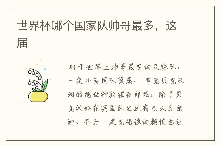 世界杯哪个国家队帅哥最多,这届