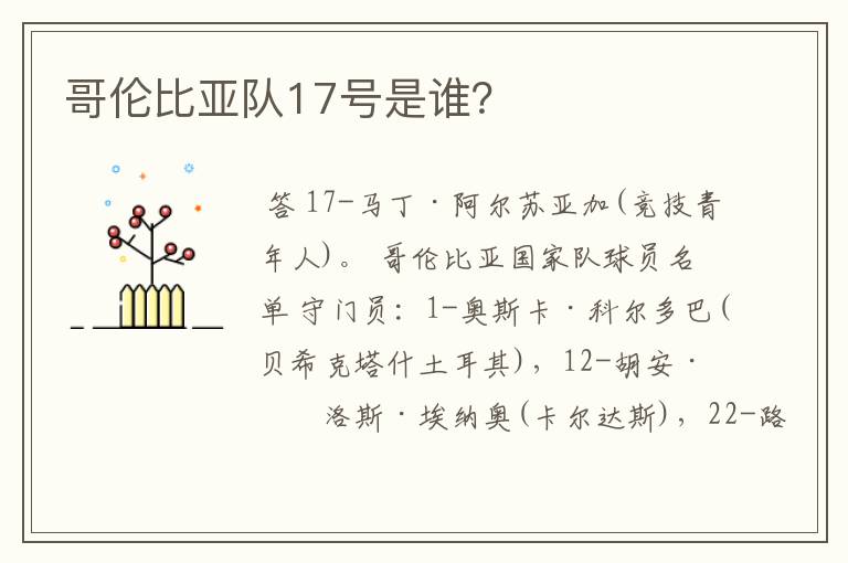 哥伦比亚队17号是谁?
