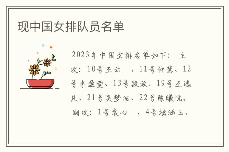 现中国女排队员名单