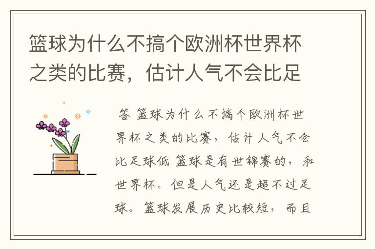 篮球为什么不搞个欧洲杯世界杯之类的比赛,估计人气不会比足球低