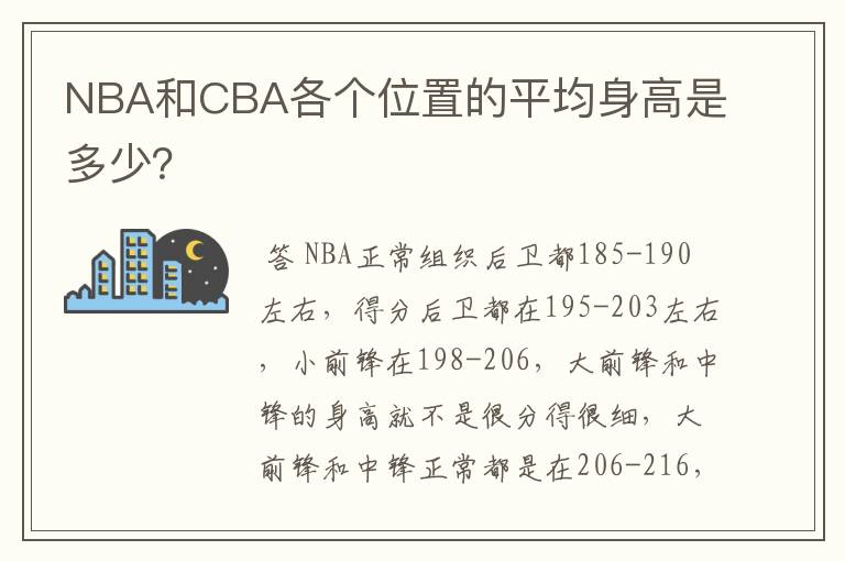 NBA和CBA各个位置的平均身高是多少?