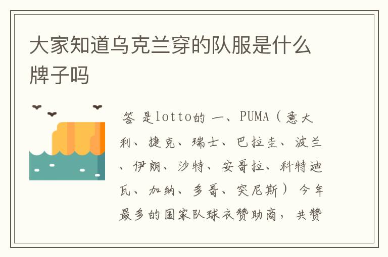 大家知道乌克兰穿的队服是什么牌子吗
