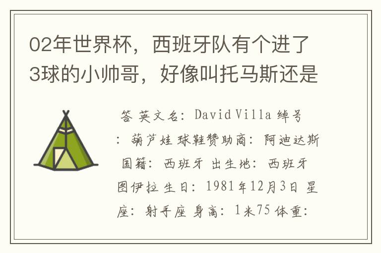 02年世界杯,西班牙队有个进了3球的小帅哥,好像叫托马斯还是什么,有人知道他的资料不?