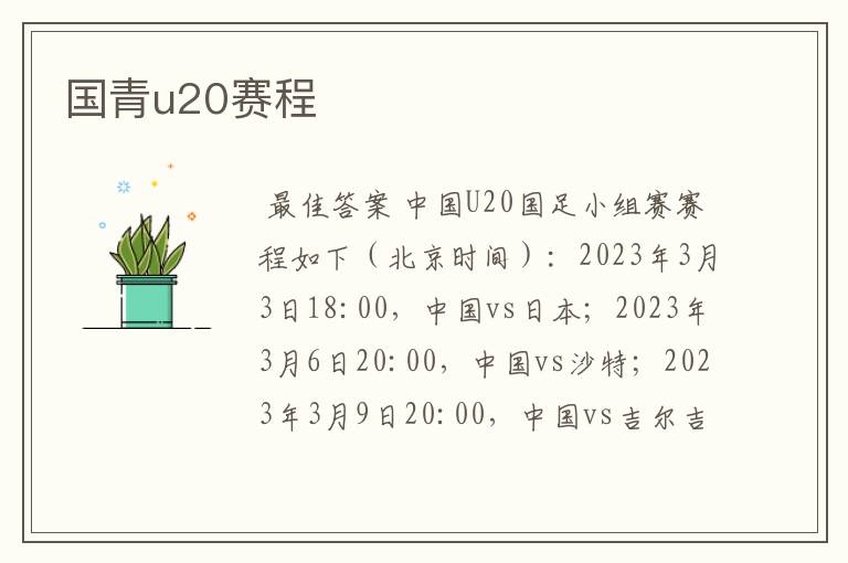 国青u20赛程