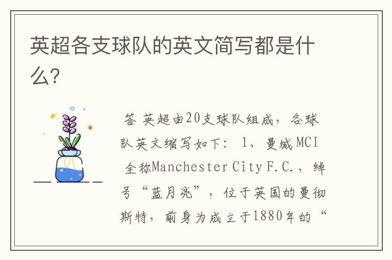 英超各支球队的英文简写都是什么?