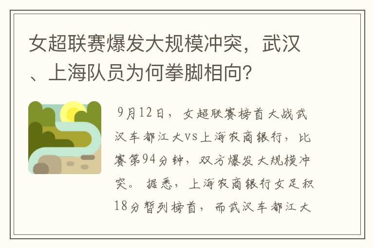 女超联赛爆发大规模冲突,武汉、上海队员为何拳脚相向?