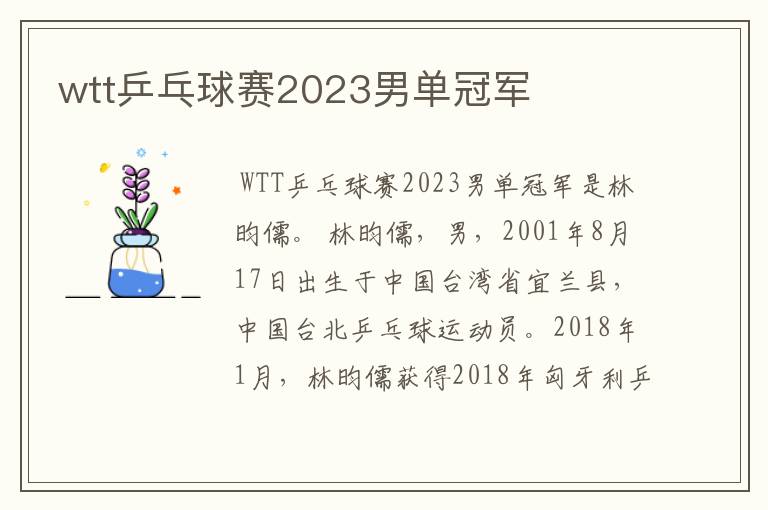wtt乒乓球赛2023男单冠军