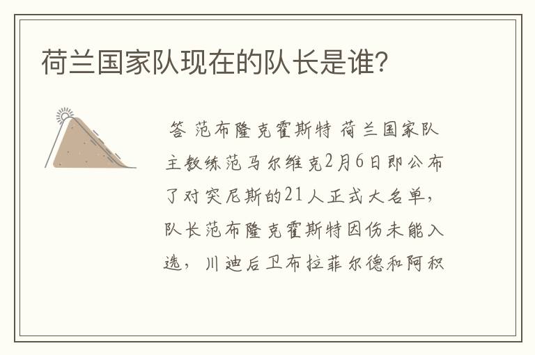 荷兰国家队现在的队长是谁?